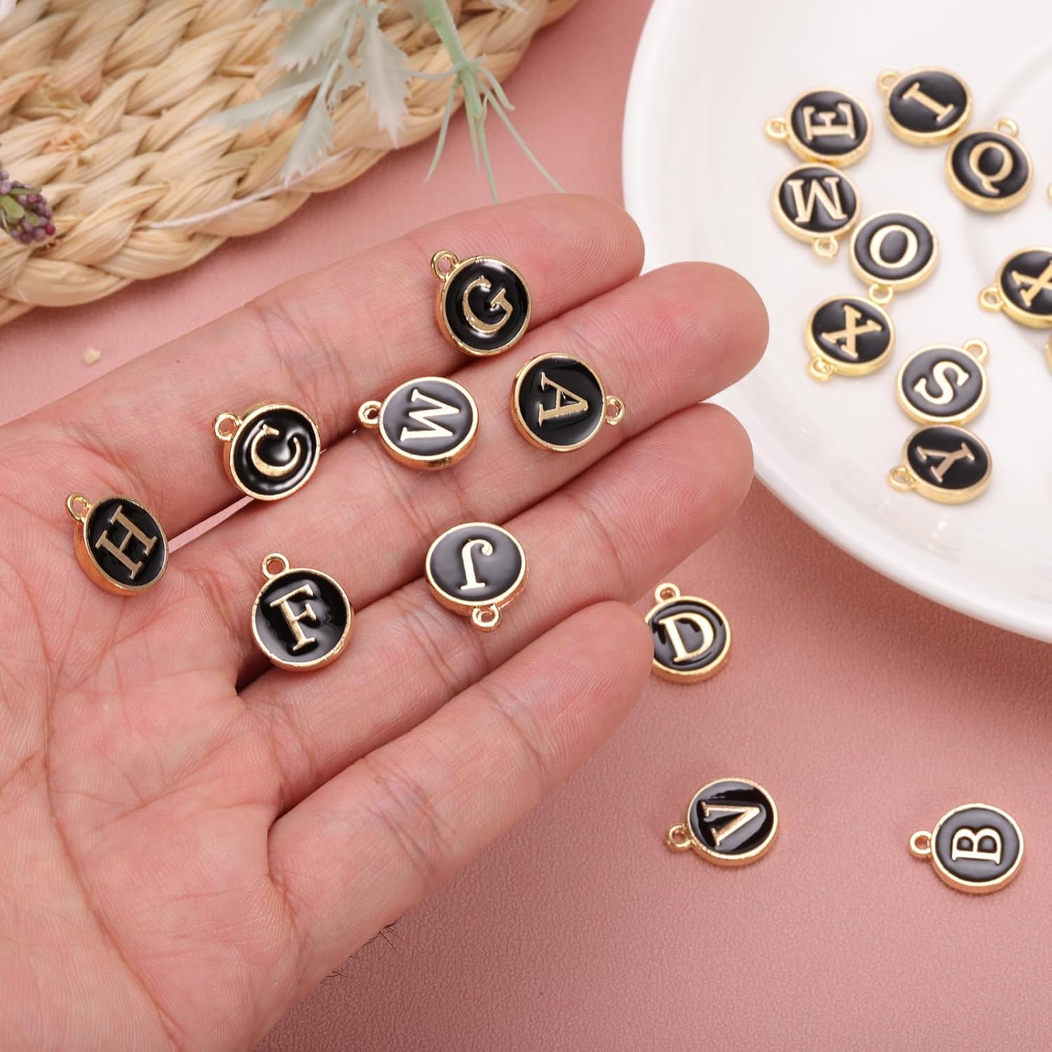 uxcell 52pcs Letter Charm, Enamel Letter Pendants, Alphabet R Pendants Double Sided Beads Charm for DIY Bracelet Necklace Pendants Earring Jewelry, Black - Image 5