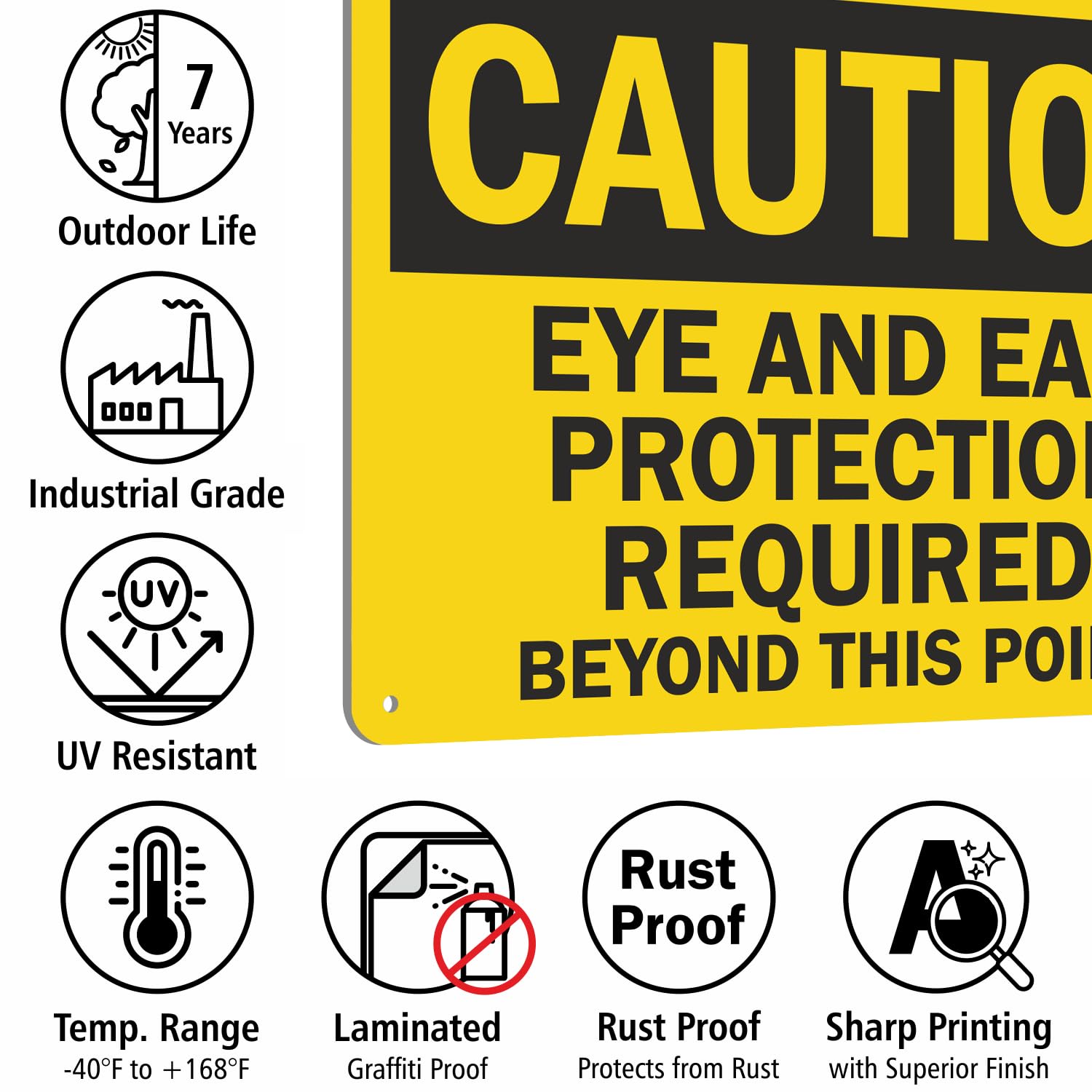 SmartSign - U9-1521-NA_10x14 "Caution - Eye And Ear Protection Required Beyond This Point" Sign | 10" x 14" Aluminum Black on Yellow — Amazon image 8