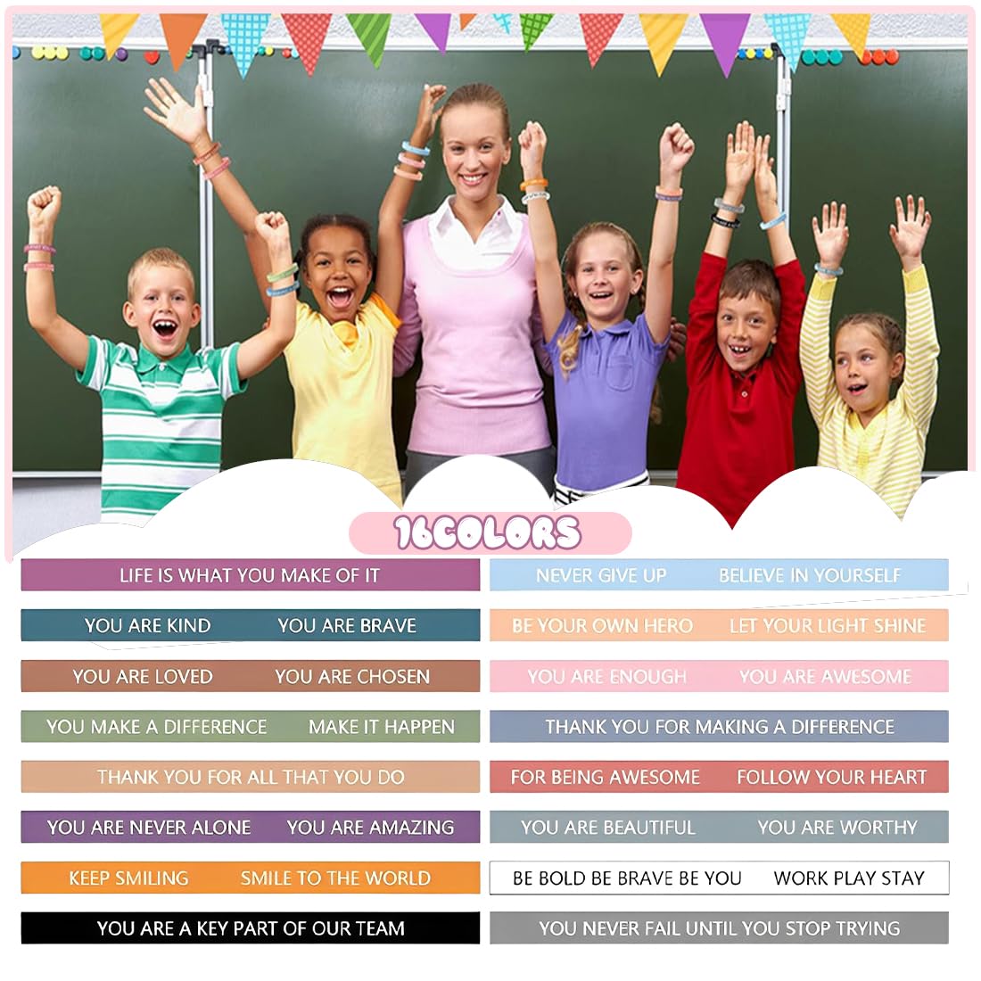 Pulseras de Silicona Coloridas Motivacionales con Frases Inspiradoras para Niños y Adultos