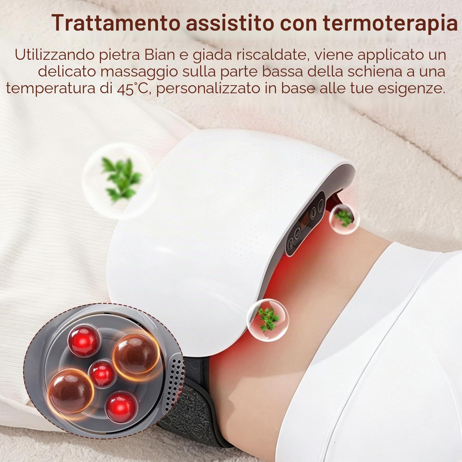 Massaggiatore Addominale, Dispositivo di Massaggio Ricaricabile da 2000 mAh con 2 Dischi e Testine Massaggianti in Pietra Bian Massaggiatore con 3 Livelli di Intensità per Addome Vita Fianchi e Gambe