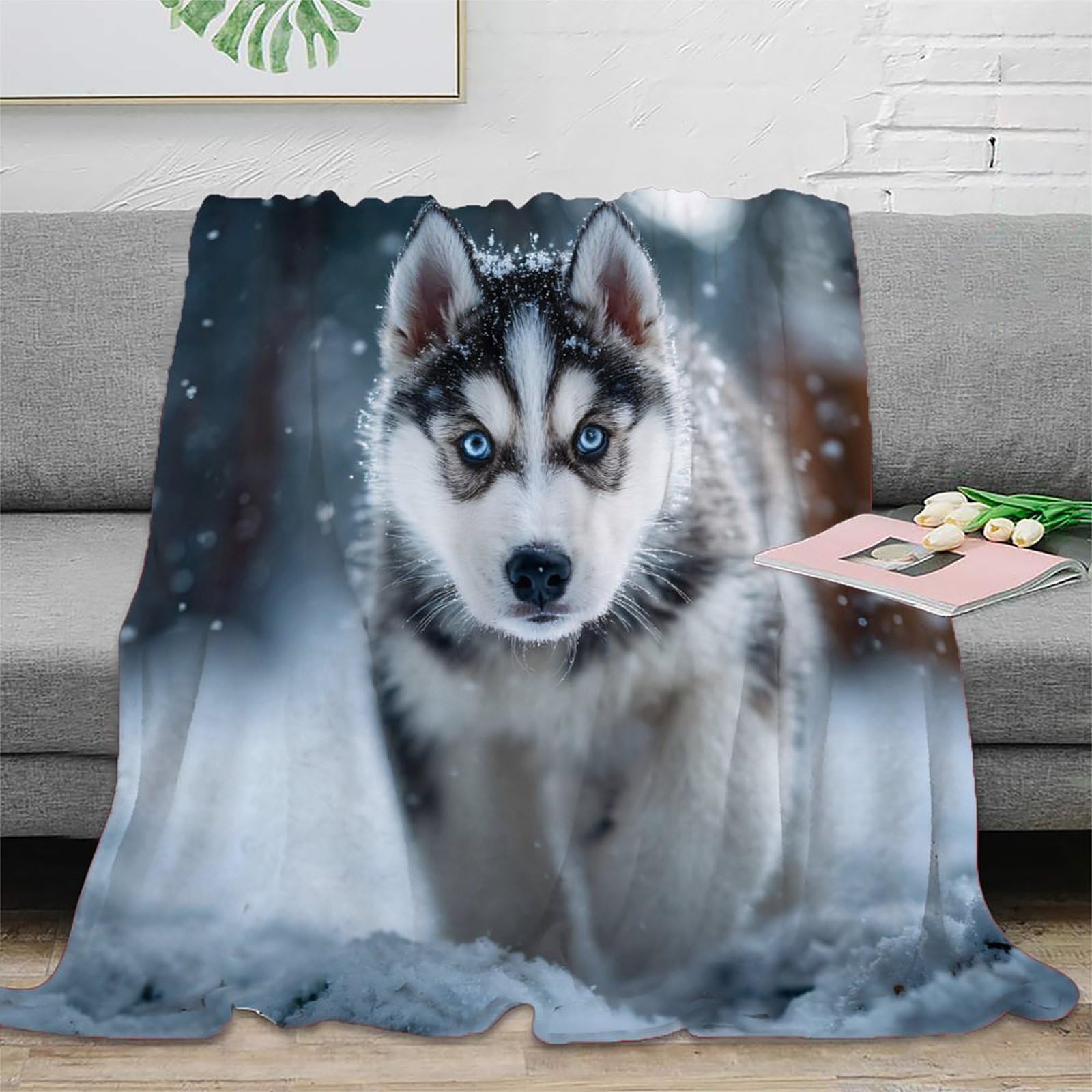 Plaid chiot sibérien en microfibre respirante pour vos soirées d'hiver