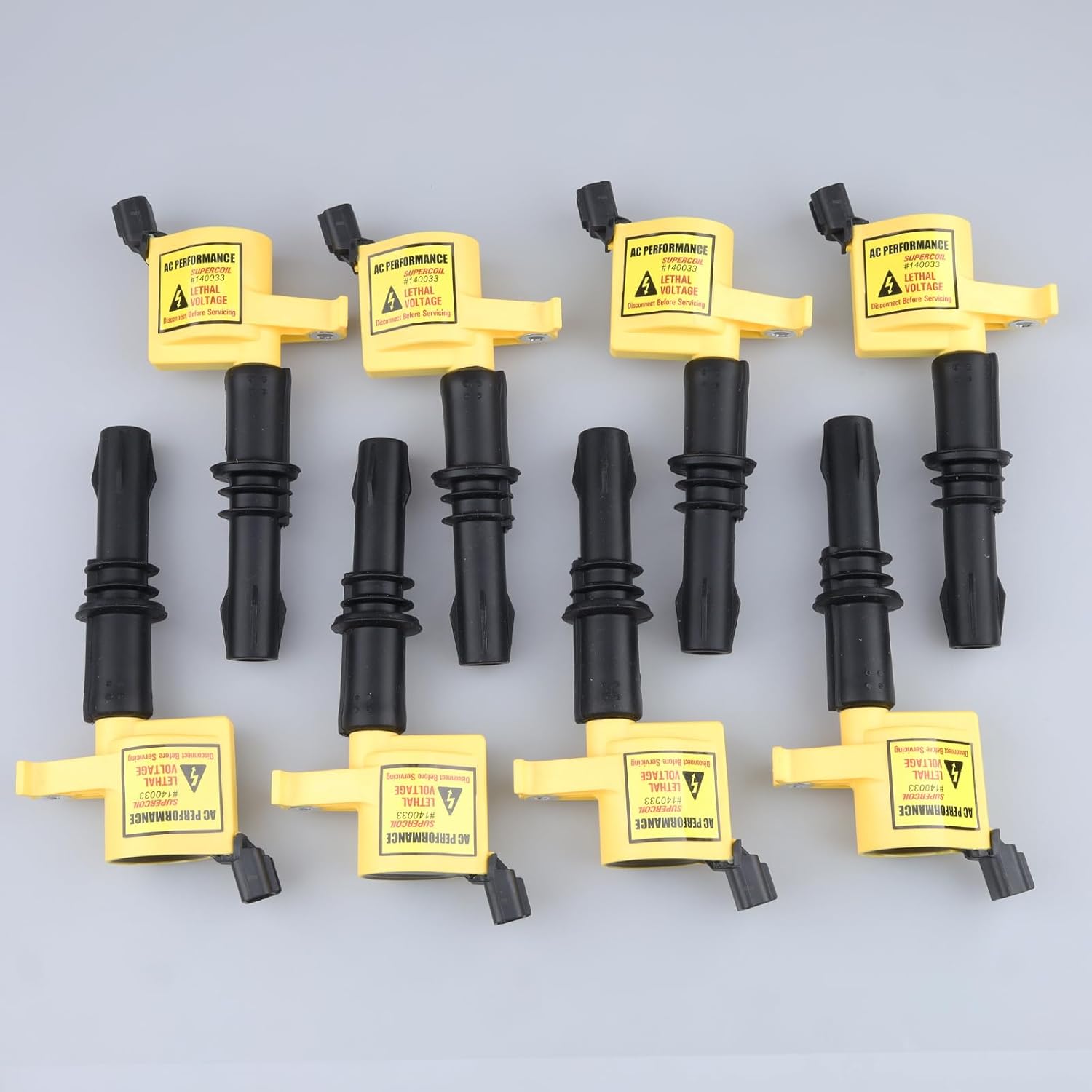AC PERFORMANCE 140033-8 SuperCoil Performance Ignition Coils Fits 2004-2008 4.6L 5.4L 6.8L 3-Valve Ford Engines, Yellow, Pack of 8