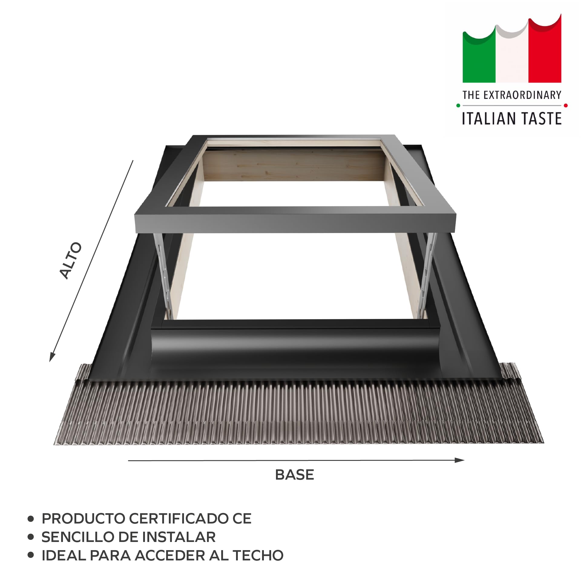 Emica - Claraboya abertura Vasistas en Aluminio | Línea Best Vidrio Antigranizo y Seguridad Interna 4T-9-4T | Tirador con 4 posiciones de apertura | Ventanas para Tejados (55x72 Base x Alto)