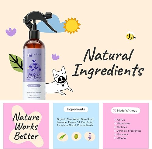 Miniatura 4 de kin+kind Aerosol desodorizante para perros, seguro, natural y fácil de usar, eliminador de olores de mascotas, fórmula desenredante premium para