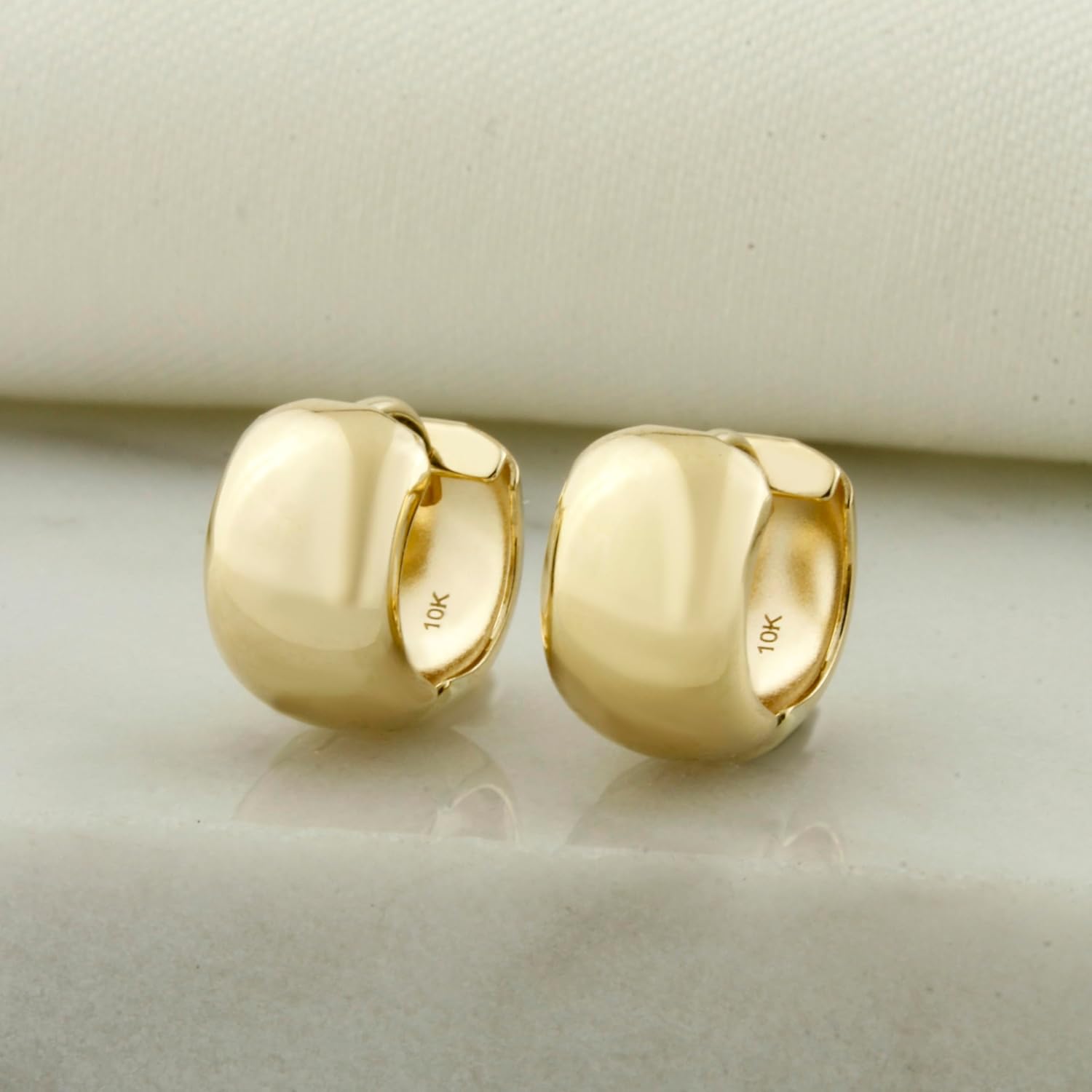 10K Solid Gold Chunky Huggie Earrings, Real Gold Simple Plain Huggie Hoop Earrings, Thick Earrings - Serena Sparkles - Image 2