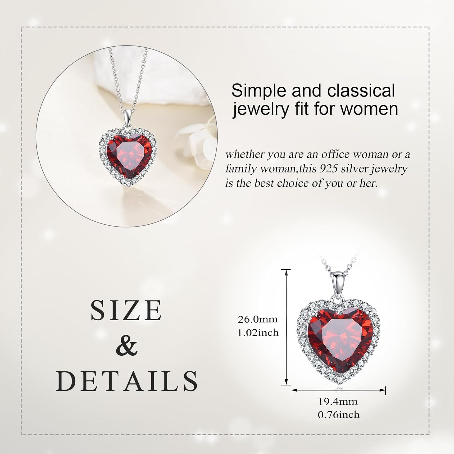 KQF Red Heart Shape Zircon Necklaces Sterling silver, Infinity Love Heart Pendant Necklace for Women, Birthday Jewelry Gifts for Her Mom Wife, 18 plus 2 inch Adjustable Chain - Image 2