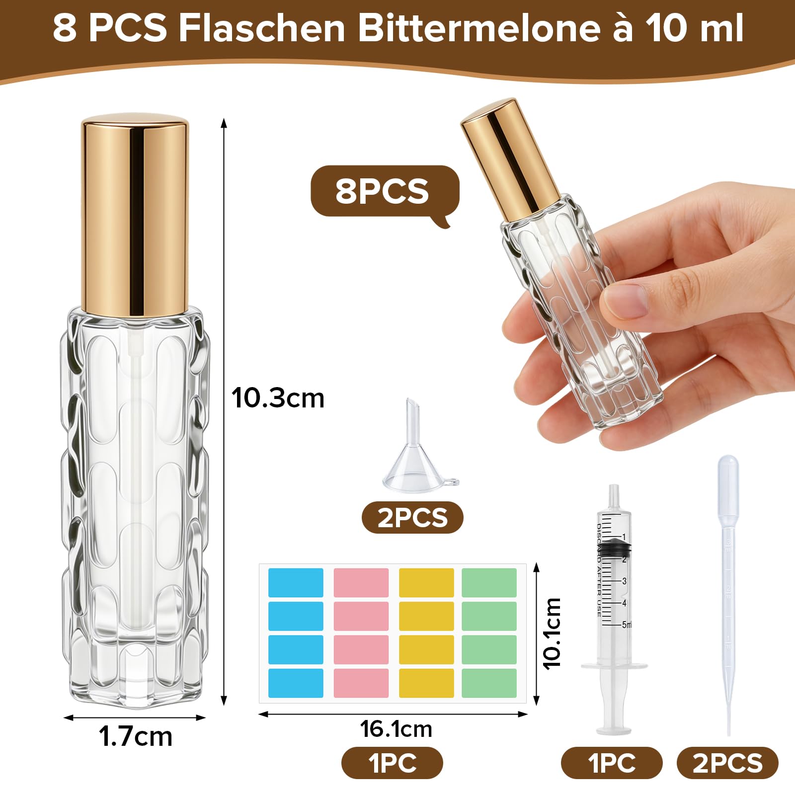 8 perfum podróżnych w sprayu, 10 ml, pusta szklana butelka na perfumy | Przenośny atomizer do torby z kroplomierzem i lejkiem, wsuwany do torebki, kieszeni lub portfela