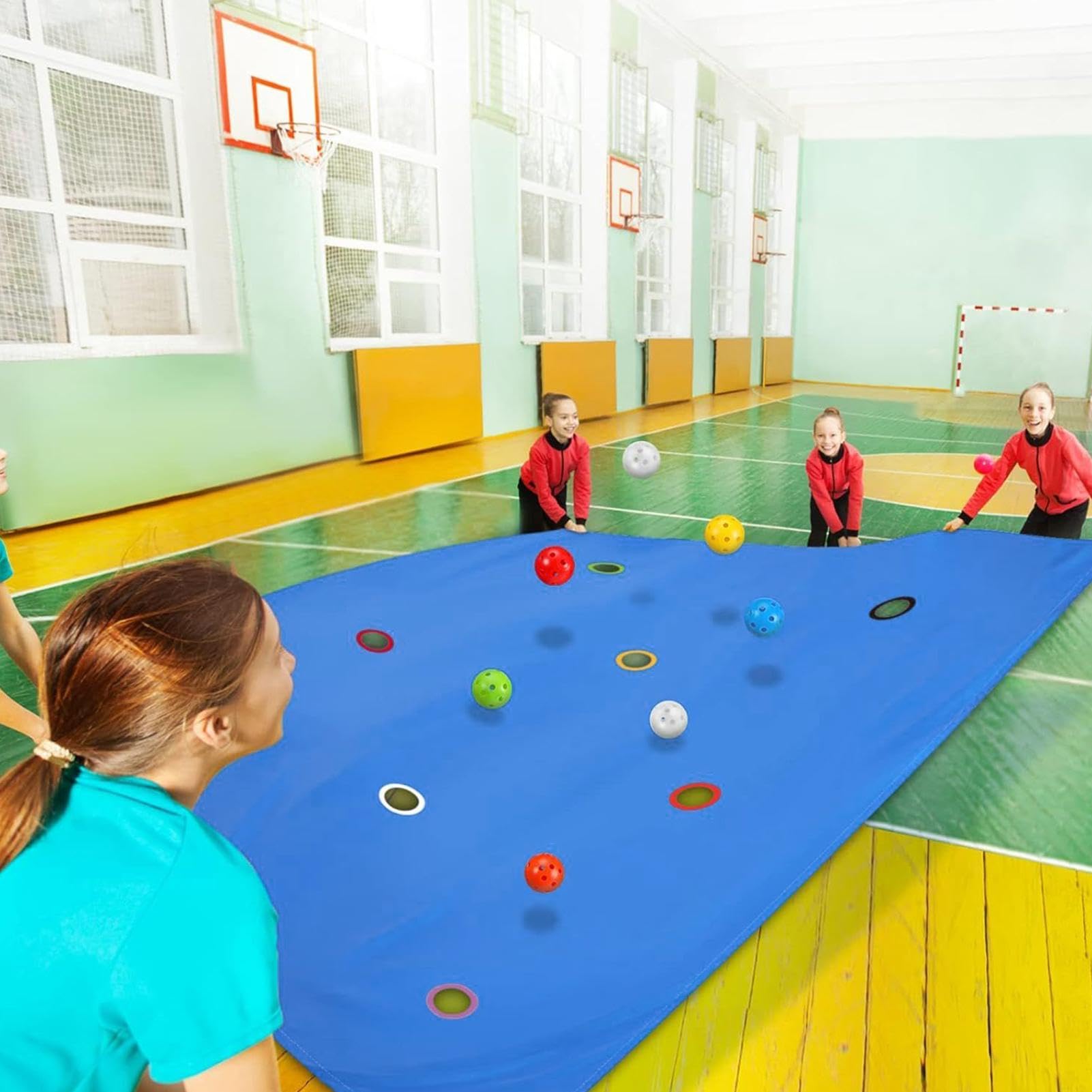 Gioco Team Building Con Telo Forato,Set Attività Divertenti Con Palla Cava - Kit Giochi Team Building Aziendale - per Feste all'Aperto, Programmi Scolastici e Riunioni in Giardino con la Famiglia