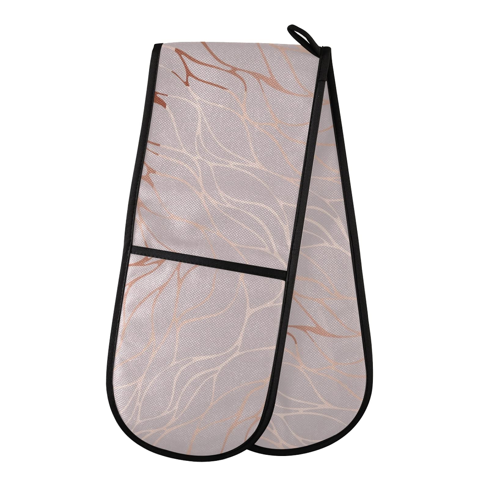 PUXUQU Oven Gloves Double Oven Mitts Gloves, Rose Gold Marble Pink Heat Resistant Oven Gloves for Baking BBQ Kitchen Cooking Gloves