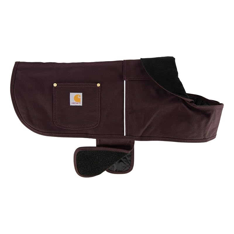 Casaco de inverno acolchoado para cães Carhartt Firm Duck, canvas resistente, Deep Wine (Reflective Piping), tamanho Small