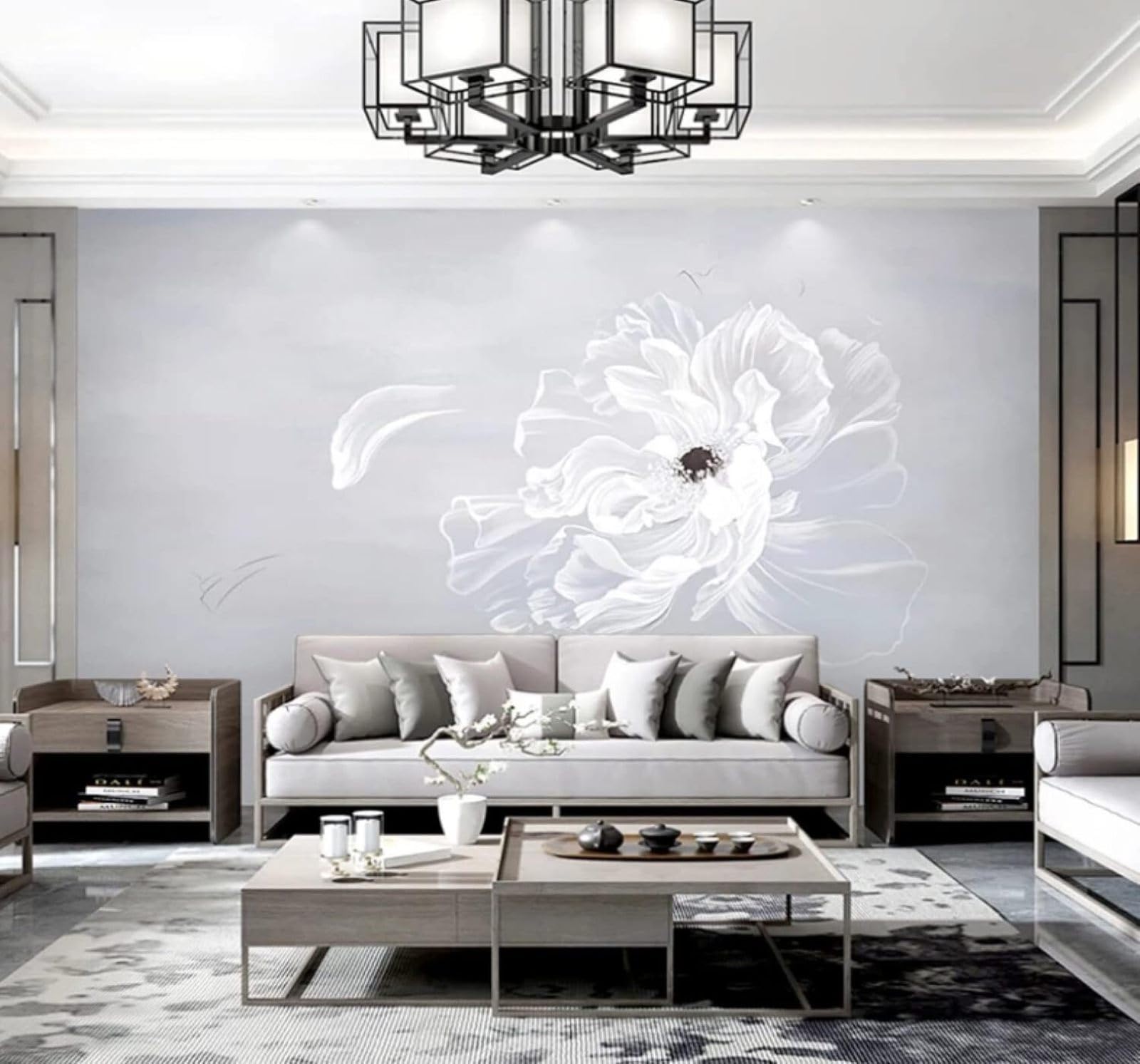 XLMING Large Three Dimensional Minimalist White Flowers 3D Wallpaper Luxury Home Dining Decor Paste Sofa Living Room The Wall for Bedroom Mural-430cm×300cm