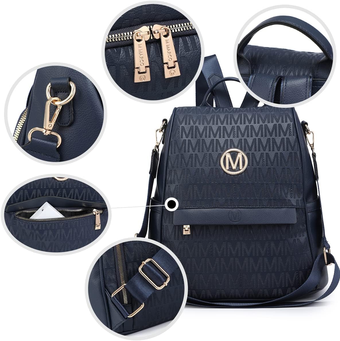 MKP Women Fashion Backpack Purse Multi Pockets Signature Anti-Theft Rucksack Travel Ladies Shoulder Bag Handbag 2Pcs - Image 4