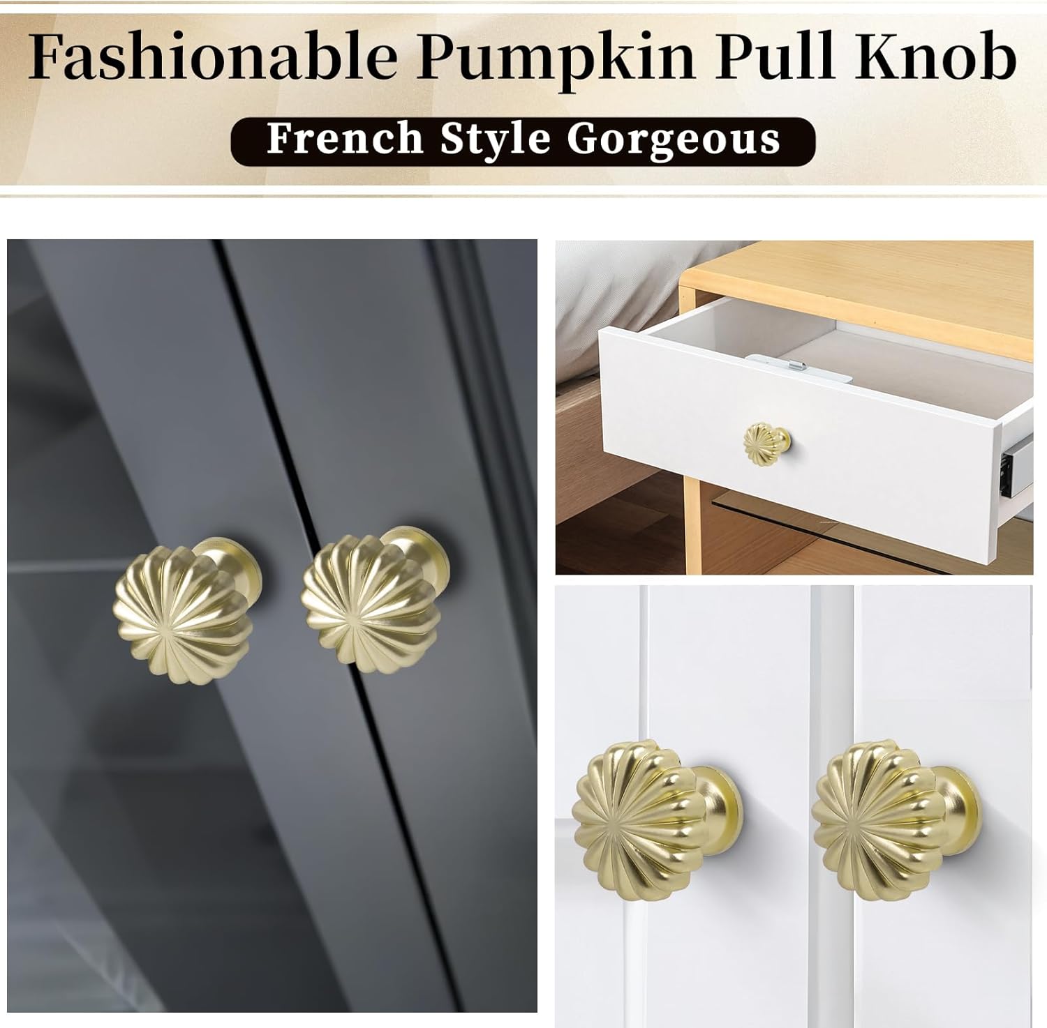 Gold Cabinet Knobs 4 Pack Gold Kitchen Drawer Door Knob Brushed Gold Dresser Knobs Pumpkin Pulls 30mm/1.18in for Bathroom Chest Closet Door Cupboard
