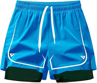 Rulercosplay Anime Double Layer Active Shorts with Phone Pocket Digital Printing 5 Inseam Funny Board Shorts for Men, Boys