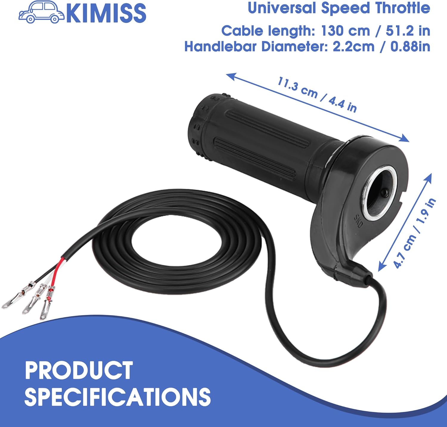 KIMISS Motorcycle Accelerator, Universal Electric Scooter Speed Throttle Grip with 3 Wires 12, 24, 36, 48V