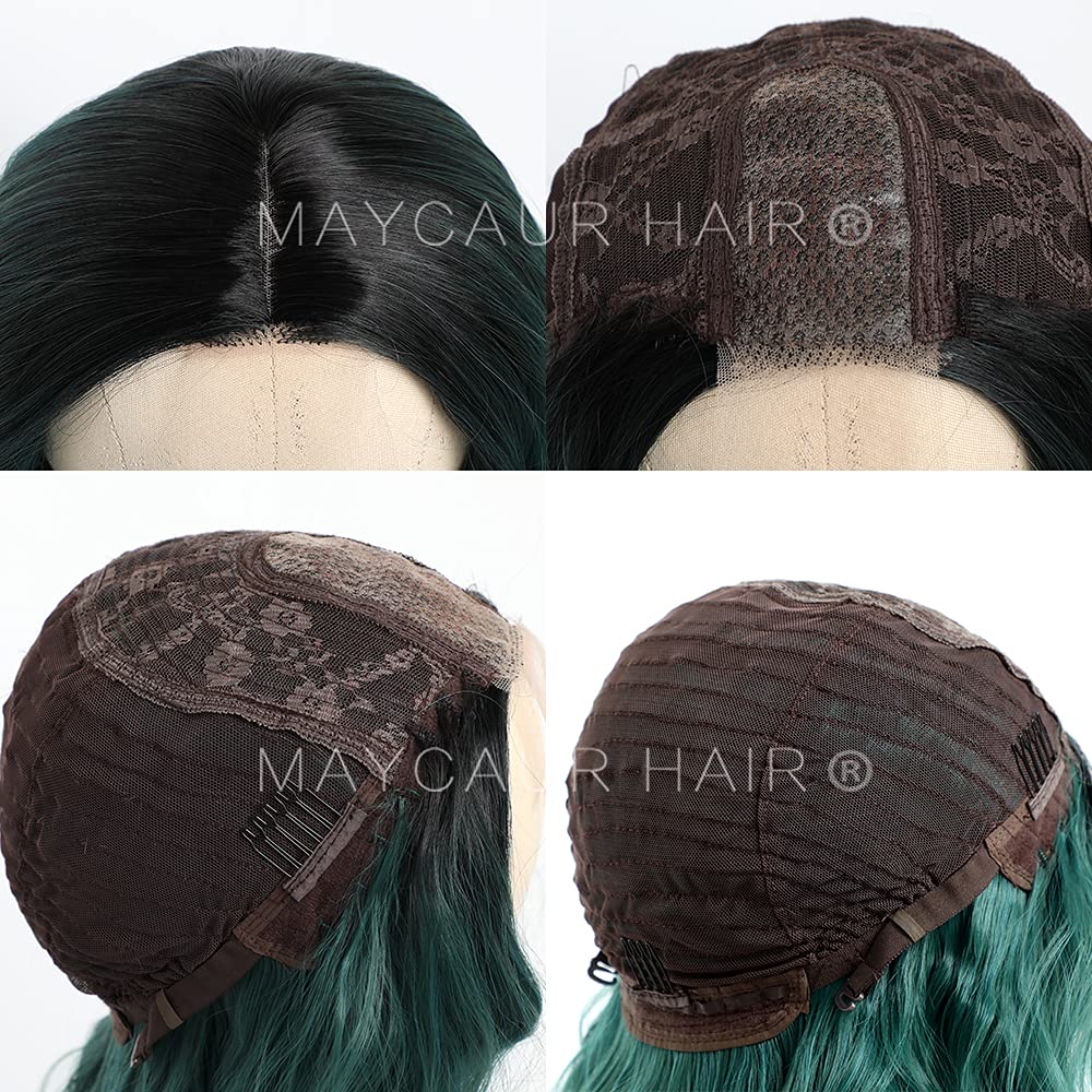 Maycaur Long Curly Hair Glueless Heat Resistant Black Lace Wigs Synthetic Lace Front Wigs for Fashion Women