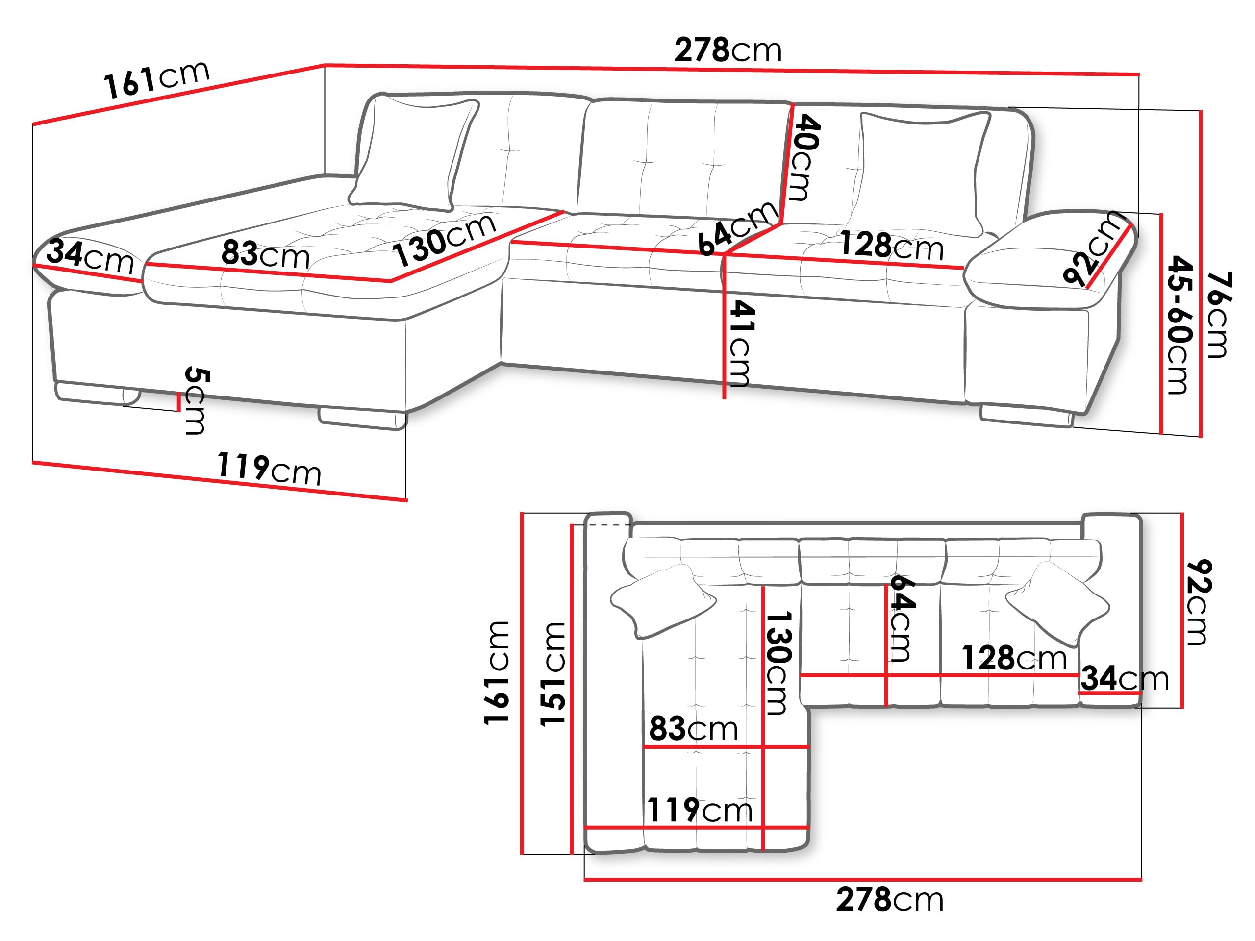 Mirjan24 Ecksofa Montana Sale mit Regulierbare Armlehnen, Eckcouch, L-Form Sofa, Wohnlandschaft, Couch, Farbauswahl (Lux 06 + Lux 06 + Lux 05, Seite: Links)