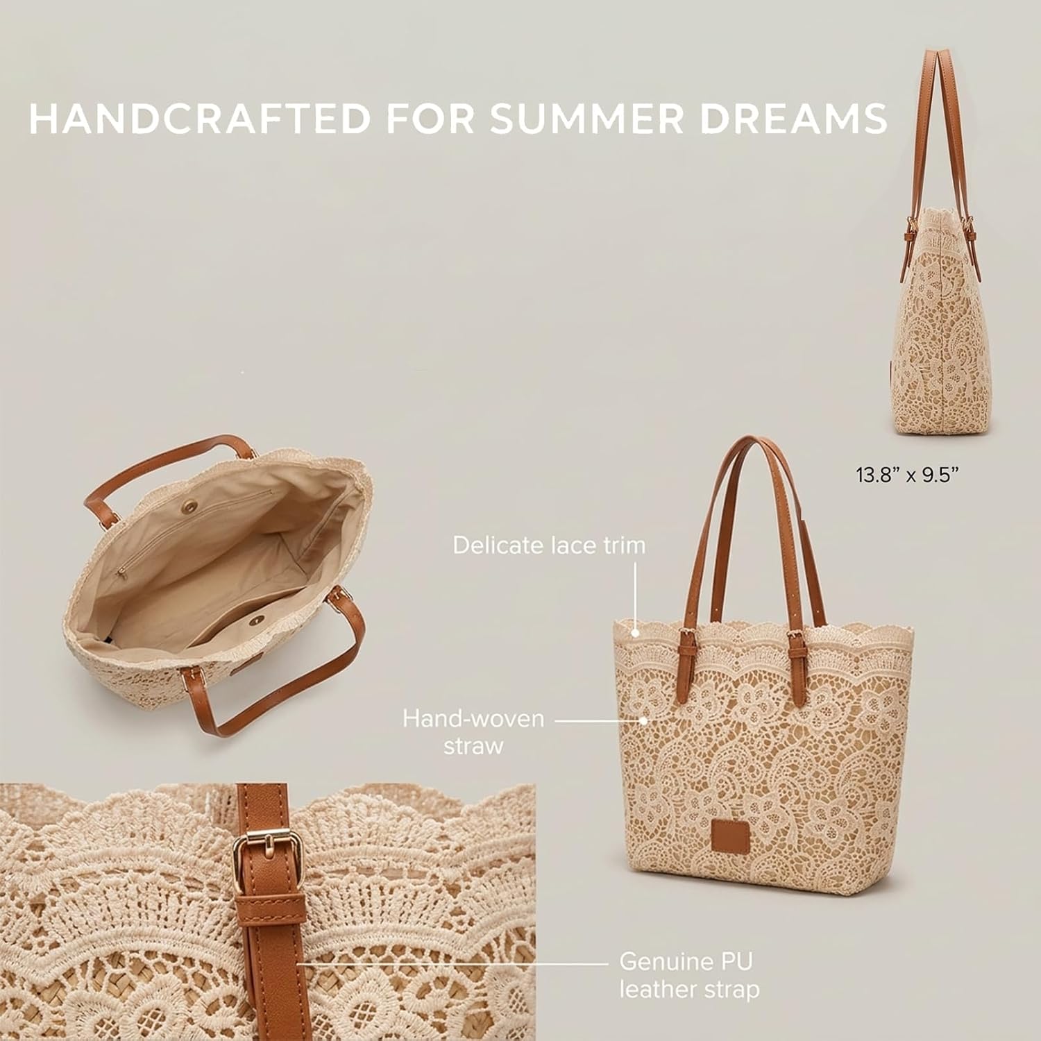 Vintage Lace Shoulder Bag Summer Straw Handbags for Women 2026 Lace Tote Bag Straw Purses and Handbags with Laces Ribbon