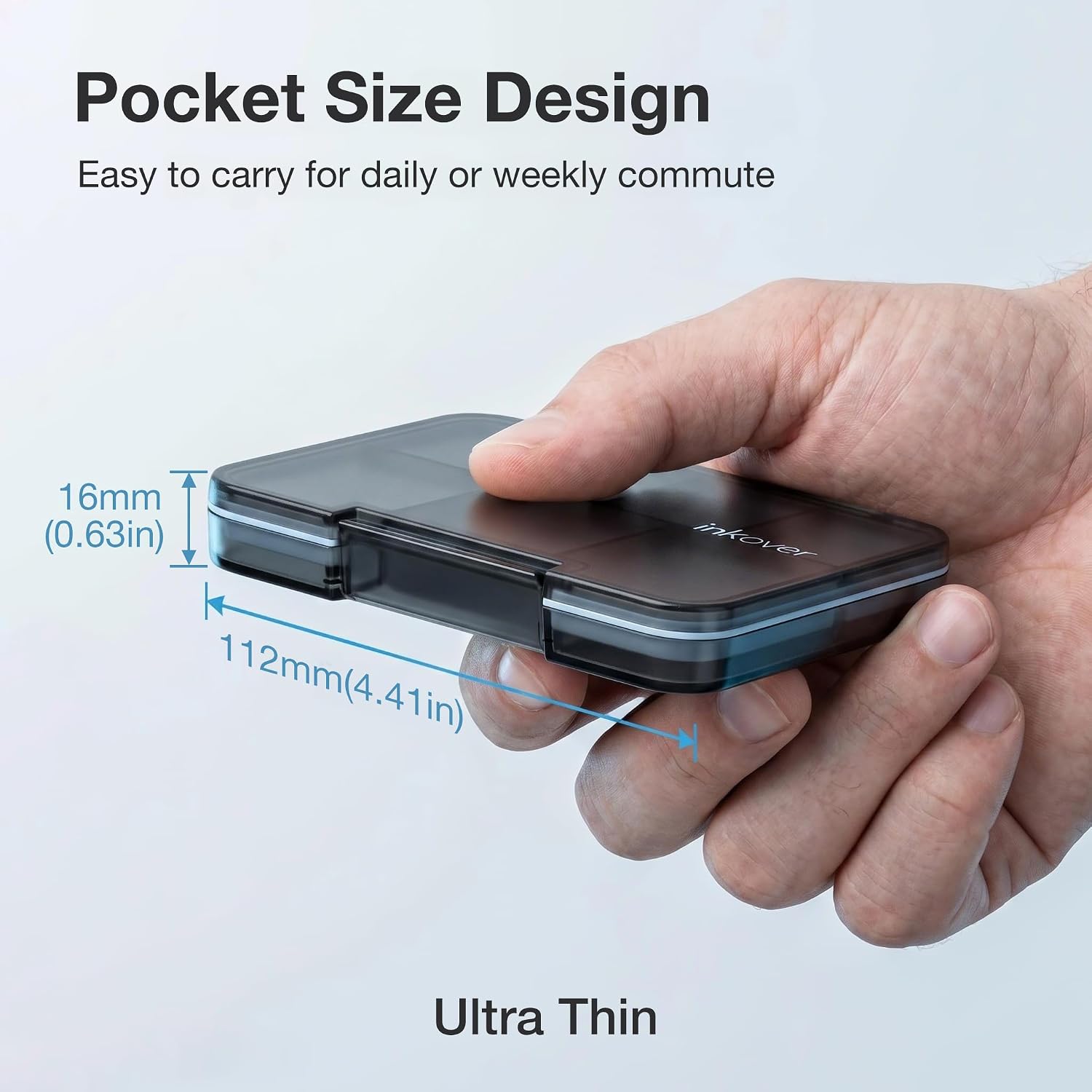 Small Pill Organizer Ultra Thin, QUARDINE Removable Divider Purse Pill Case with Moistureproof Silicone Seal, 7 Compartments Portable Travel Pill Box for Vitamins, Supplements, Fish Oil (Black)