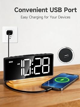 Cadmos Digital Alarm Clock - Extra Loud for Heavy Sleepers Adults Teens Kids, Rainbow Bedside Clock for Bedrooms, Large Display, 7 Color Night Light, Weekday & Weekend, 12/24h (Black+Dynamic)