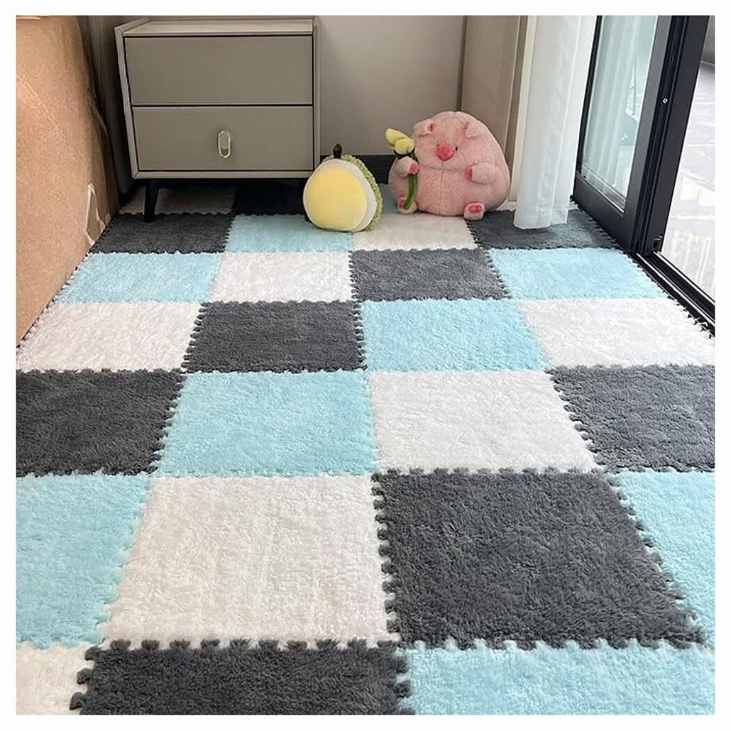 Tapis Puzzle Mousse Dalle en Mousse Bébé Tapis De Puzzle Anti Glissement EVA 30x30cm Moquette Chambre Plancher Chambre d'enfants(White+Blue+Gray,10 pcs)