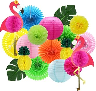 Flamingo Party Honeycomb Decoration, Hanging Paper Fan, Palm Leaf , Pineapple Paper lanternFiesta Party Supplies, Tissue Paper Flowers for Hawaiian Beach Luau Party Birthday Wedding Photo Backdrop