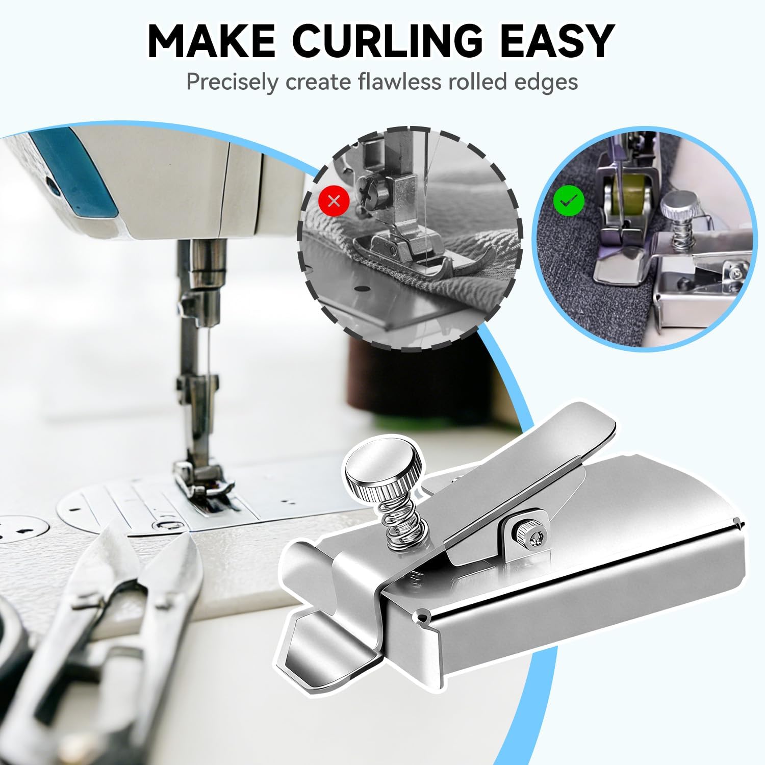 Upgraded Magnetic Seam Guide for Sewing Machine, Magnetic Seam Guide with Clip, Multifunctional Hem Guide & Hemmer Guide, Sewing Supplie Accessories, Anti-Curling Positioning Tool