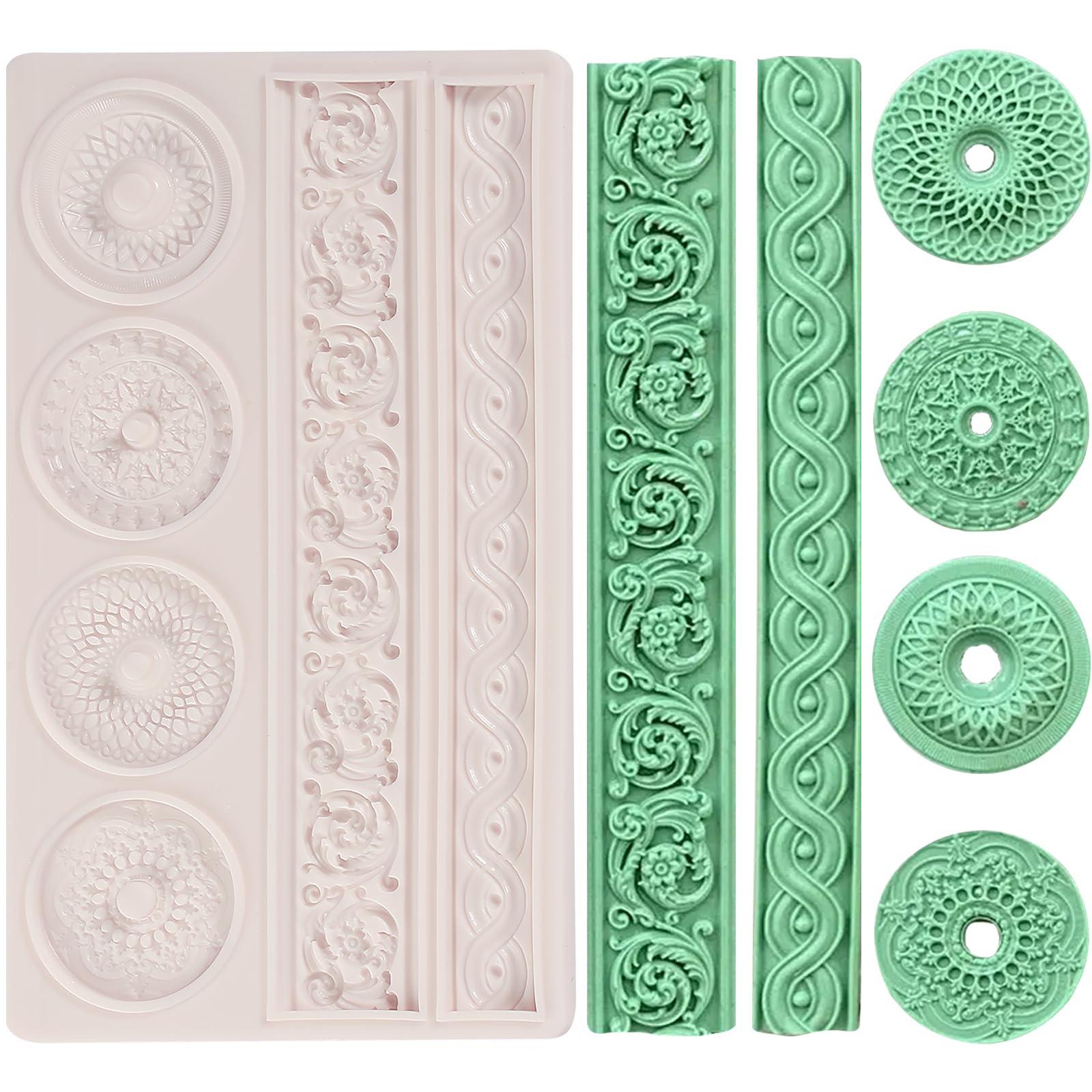 ICNYEKl 1pcs Luxury Baroque Cake Border Decoration Fondant Mold, Jewelry Button Chocolate Silicone Molds, for Kitchen Baking, Candy, Sugar Craft,