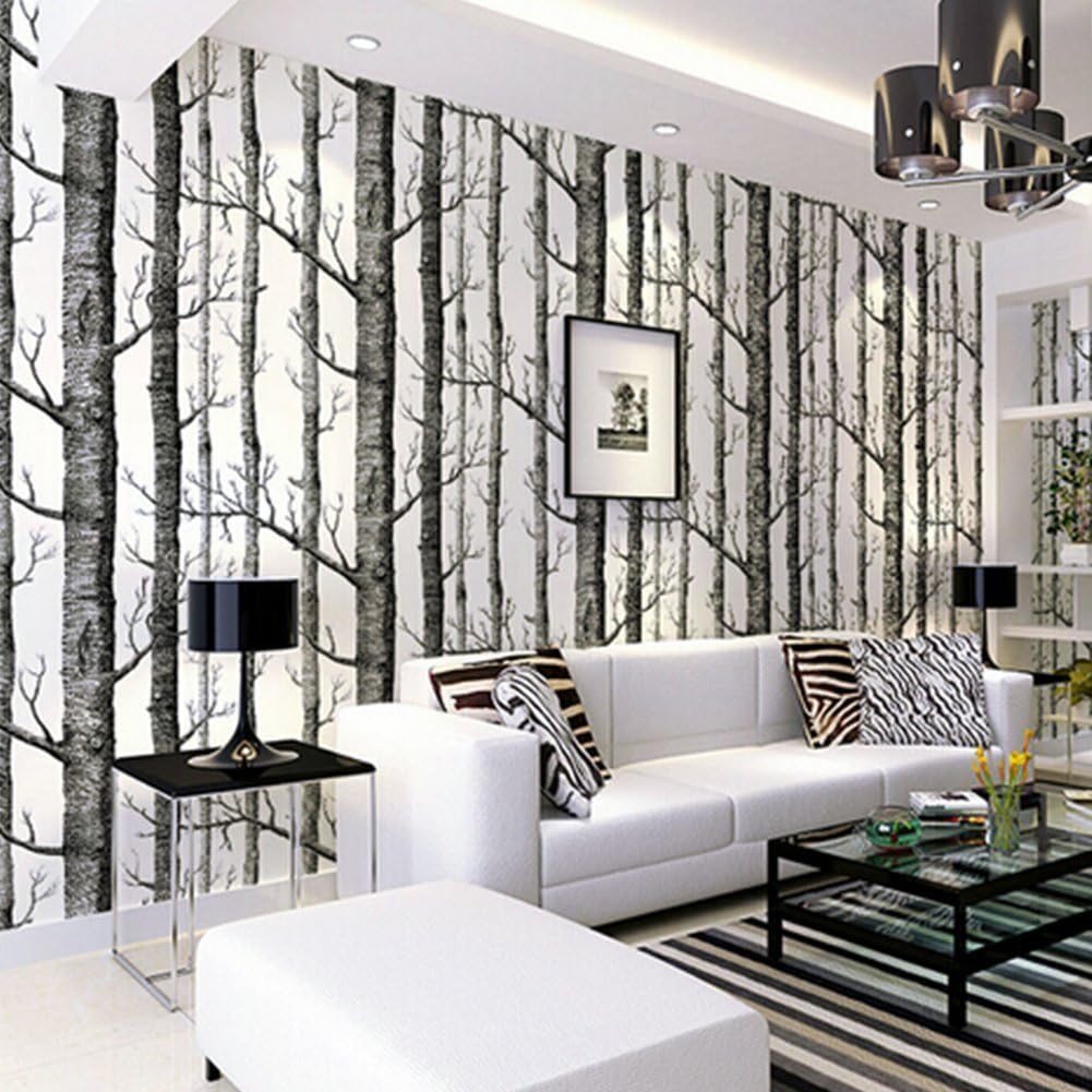Birch Tree Wallpaper, 10M * 53CM Non Woven Retro Culture Wall Clothing Store Restaurant Bar Hallway Wallpaper (Birch Forest)