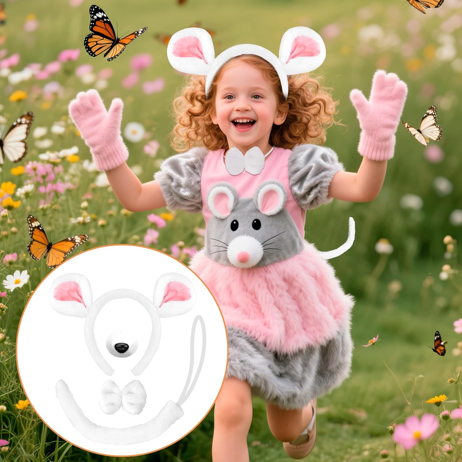 4 Pcs White Mouse Costume Set,Halloween Rat Nose and Headband White Costume Accessories,Mouse Ears and Bowtie Tail Accessories Set,Used for Halloween Adult Costumes Animal Accessory - Image 7