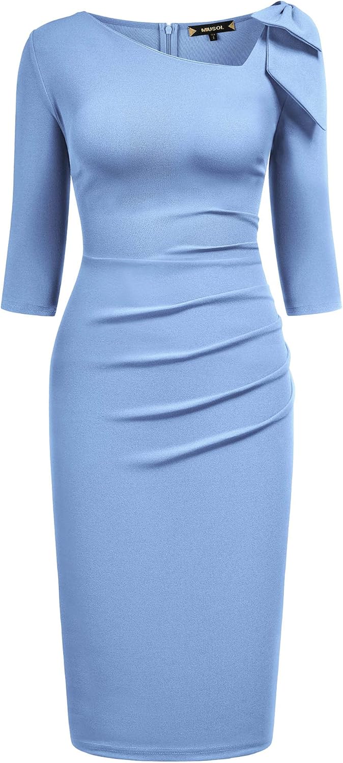 Miusol Women's 1950s Style Bow 2/3 Sleeve Business Pencil Dress - Image 4