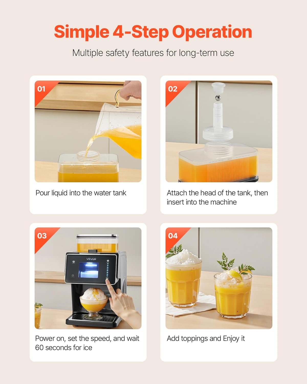 VEVOR Snowflake Ice Machine, 44LBS/24H Snowflake Ice Maker, Ice-Shaver Machine with Stainless Steel Blade, Electric Snow Cone Maker with 0.2 Gal Tank, 60S Fast Pre-Cooling, for Home & Small Gatherings