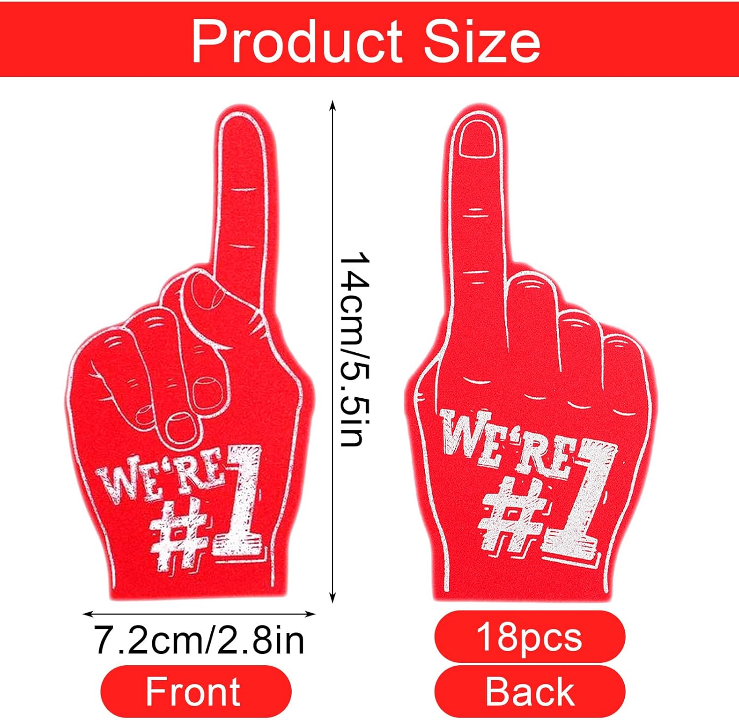 18Pcs Mini Foam Fingers for Sports-Themed Birthday, We're #1 Fan Foam Finger, Bulk Mini Foams Hand Fingers Cheerleader Gifts for Sports Events Party Supplies (Red)
