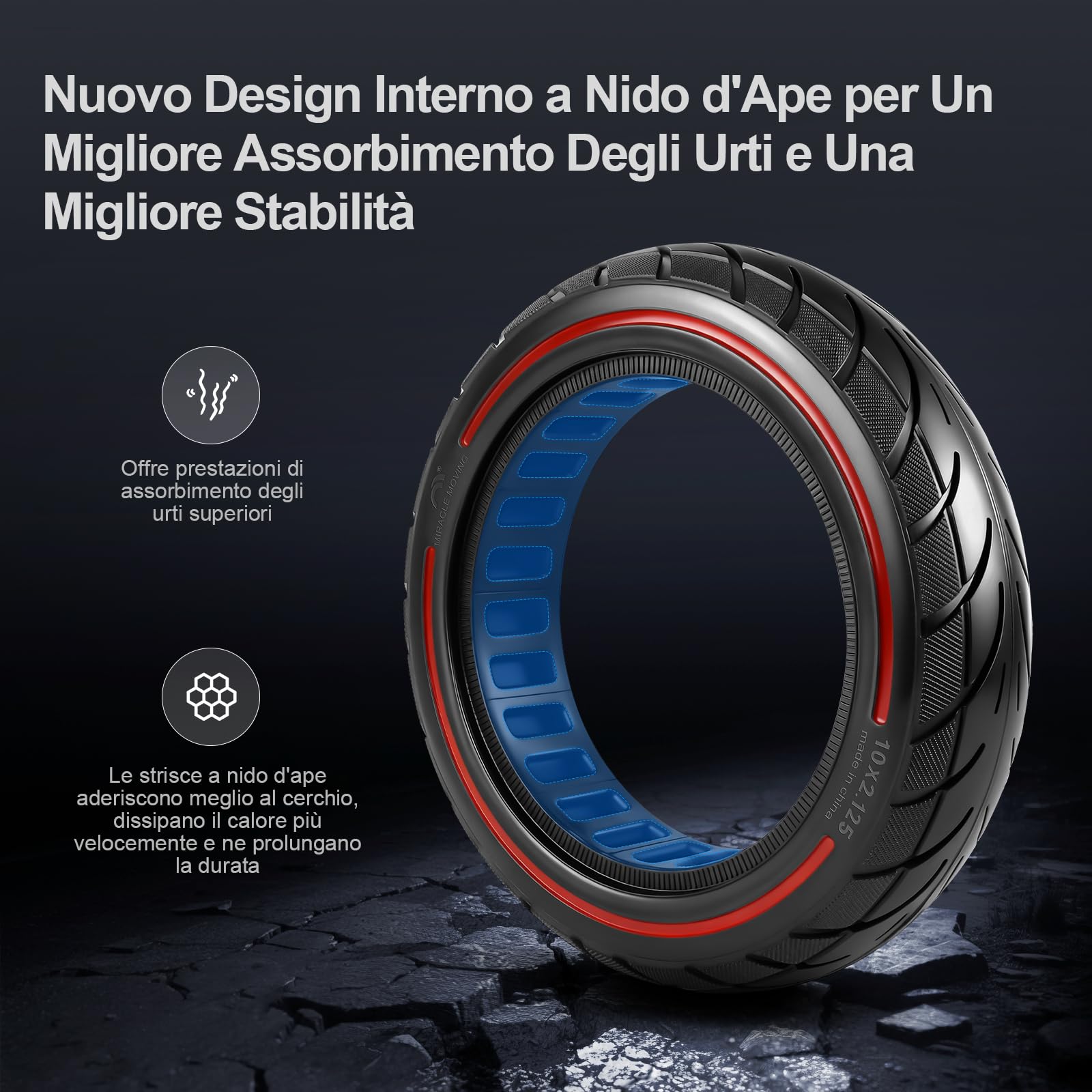 10x2,125 Pneumatici pieni 250x54 Solidi per Xiaomi 4Pro/4Lite/Ninebot uifi/F20d/F30d/F40d/F40E Monopattini elettrici da 10 pollici, pneumatici pieni ad alta elasticità (Rosso 2 pezzi)
