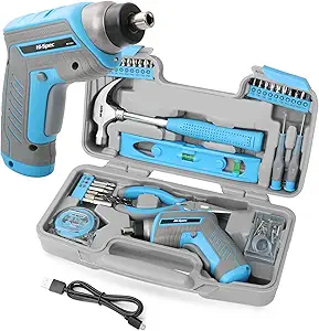 Hi-Spec 35pc Blue tool kit with 3.6V USB Electric Screwdriver and drill set. Complete general tool set