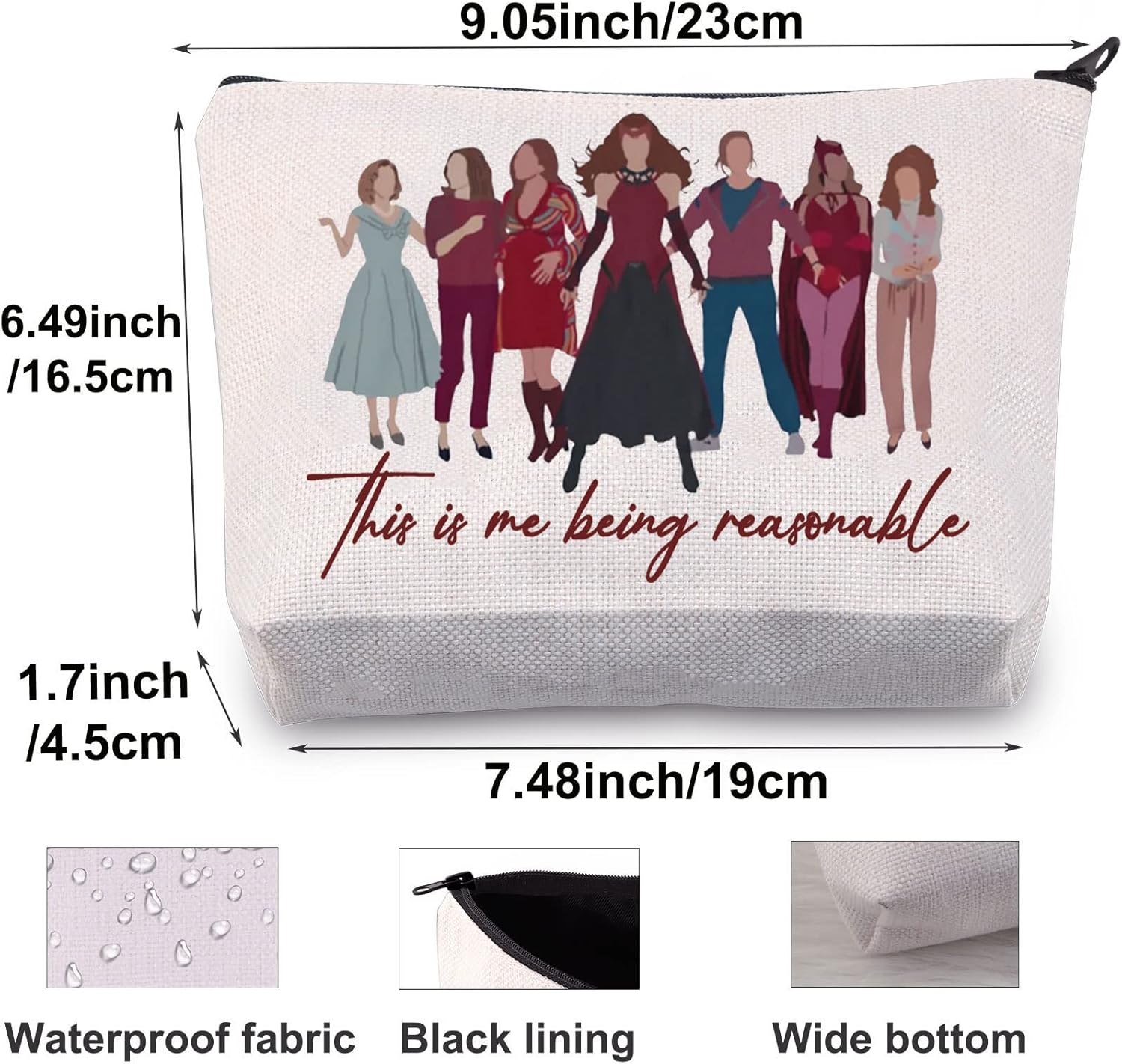 BWWKTOP Wanda Witch Cosmetic Makeup Bag Witch Movie Fans Gifts This Is Me Being Reasonable Zipper Pouch Bag For Movie Fans (Being Reasonable) - Image 2