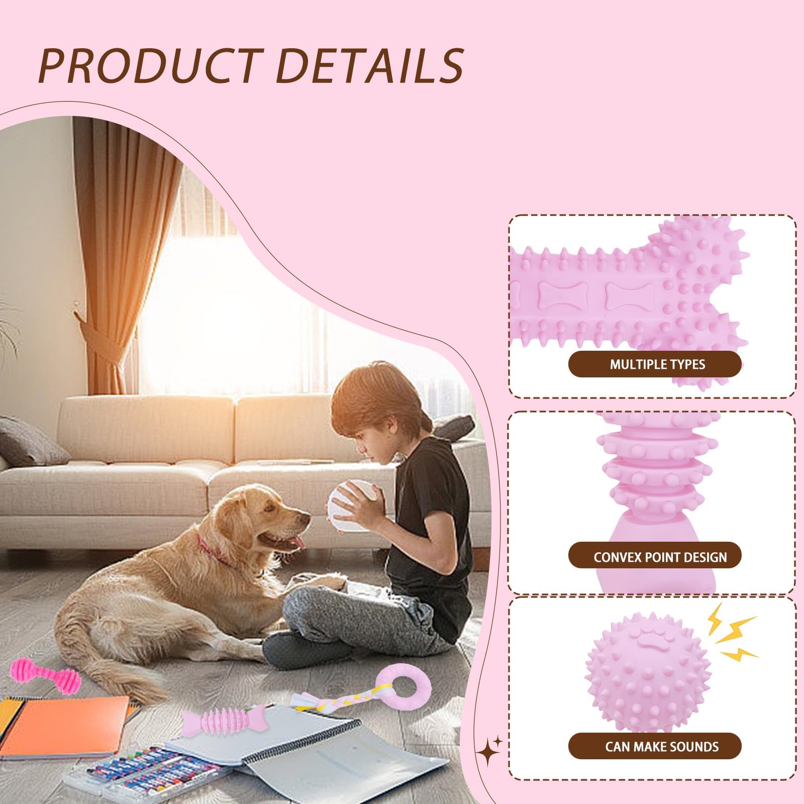 Pddenality 6 PCS Pink Chew Toys for Dogs Set Durable Dog Toys, Dog Chew Toy - Image 3