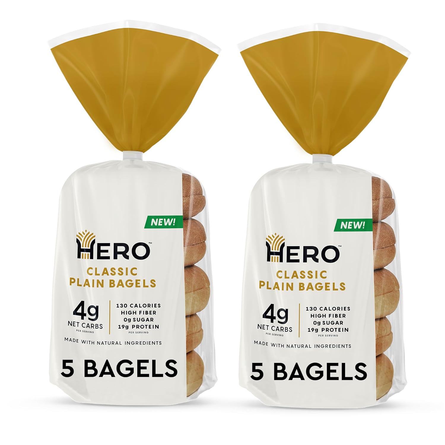 Hero Bagel clásico liso  0.14 oz de carbohidratos netos, 0.47 oz de proteína, alta fibra, 130 calorías por porción (10 bagels, 2 paquetes de 5)