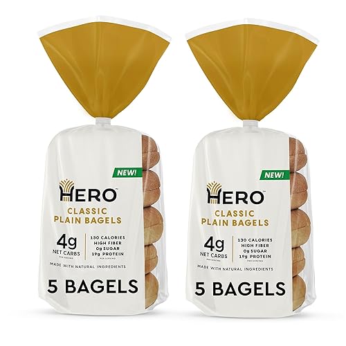 Hero Bagel clásico liso  0.14 oz de carbohidratos netos, 0.47 oz de proteína, alta fibra, 130 calorías por porción (10 bagels, 2 paquetes de 5)