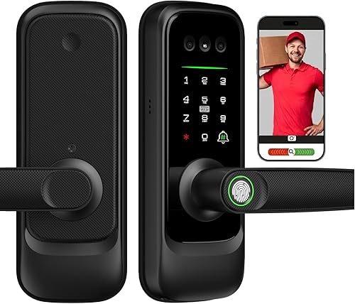 Cerradura de puerta inteligente de reconocimiento facial 3D con cámara HD, timbre de video e intercomunicador, entrada sin llave con vena de palma,
