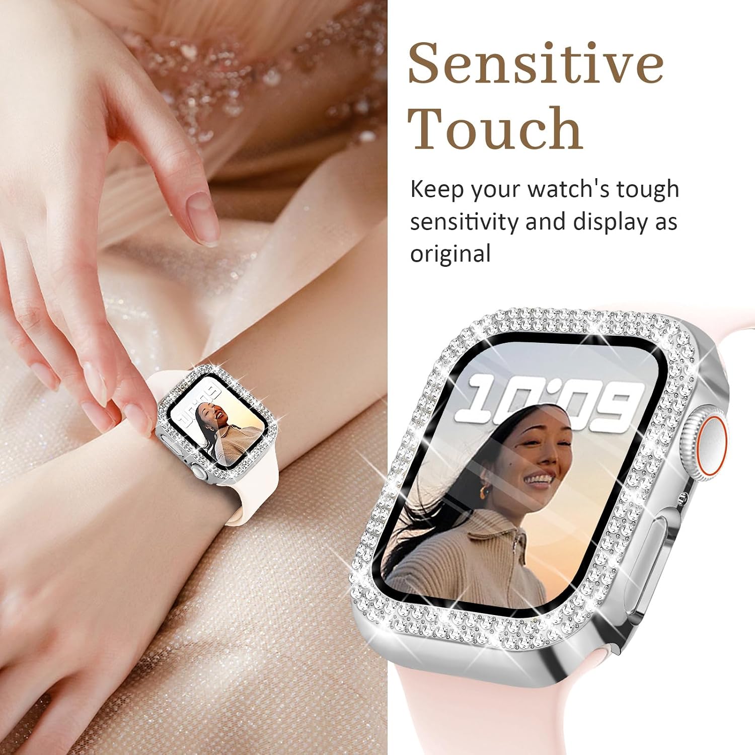 Newlibery 42mm Bling Screen Protector Case for Apple Watch, Silver image 5