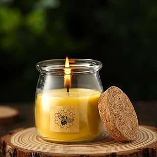 Beeswax Candle in Glass Jar, 100% Pure Beeswax Candle Organic Long Burning Yellow Bees Wax Bridesmaid Gift for Bridal Shower Bachelorette Party(8.5oz)