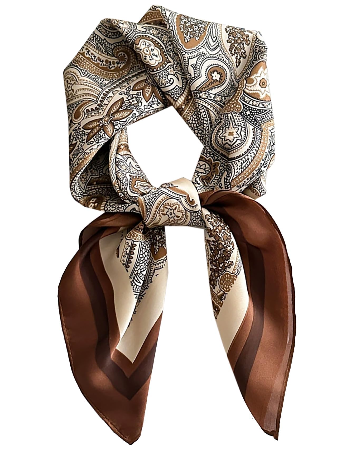 1-Piece Scarf for Women, 70x70cm Pearl Satin Square Silk Hair Scarf, Brown Floral Print Head Bandana for Neck, Hair and Bag Decoration-picture-13