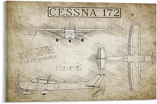Cessna 172 Airplane Sketch Poster Cessna 172R Civil Aviation Poster Decorative Painting Canvas Wall Art Posters for Room Aesthetic 16x24inch(40x60cm)
