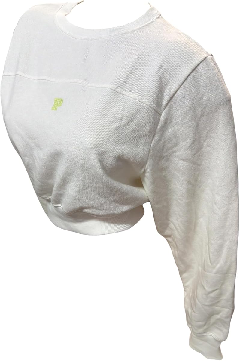 Victoria's Secret PINK Sudadera corta con cuello redondo y forro polar blanco roto con logo extragrande para mujer Nuevo