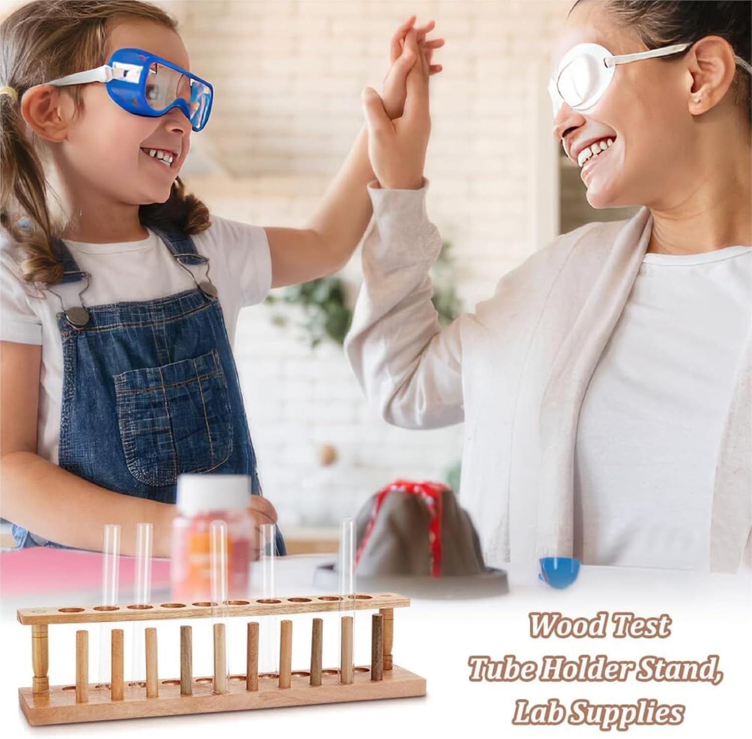 Tube Rack 10 Hole Wood Test Tube Holder with Drying Rack for 20mm Science