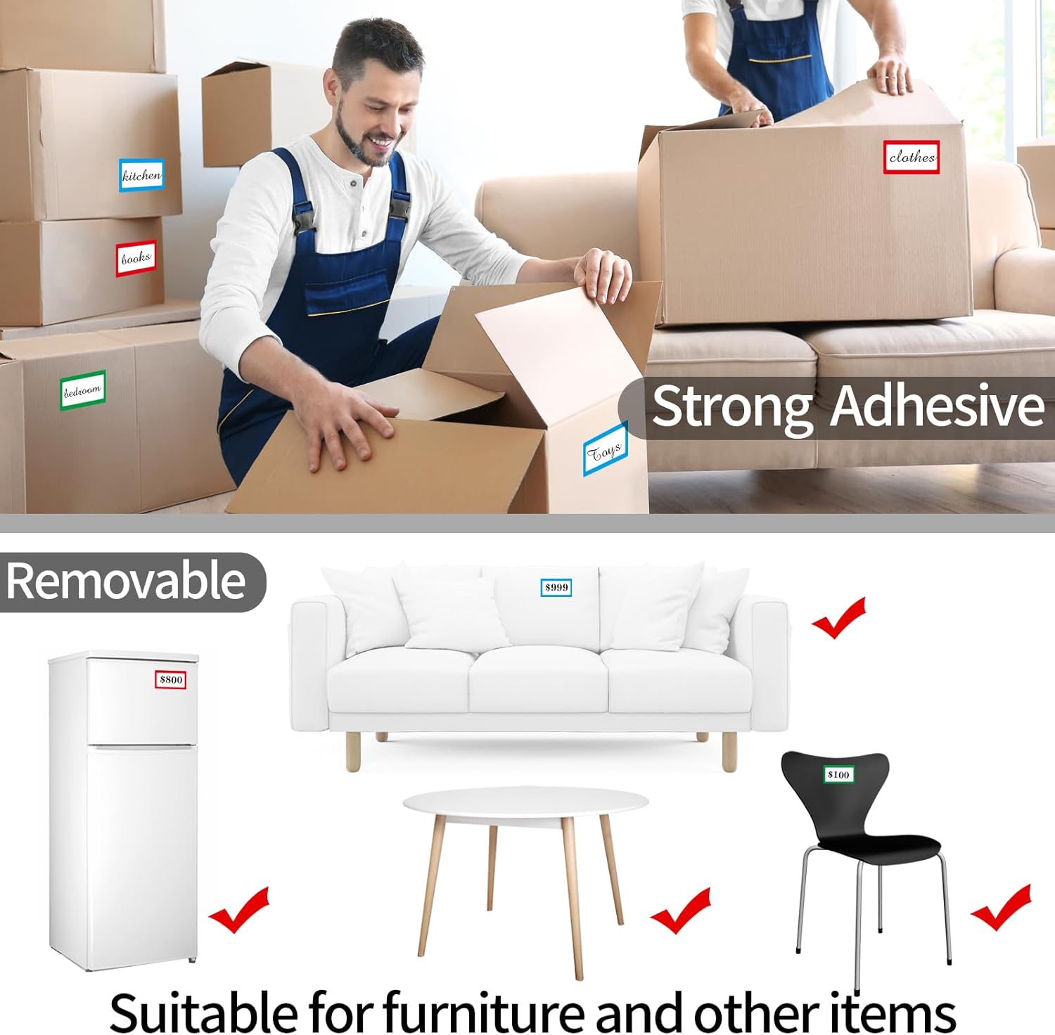 Removable Colored Labels Stickers, 3X5 Inch Removable Large Label Stickers for Moving Boxes and Storage Bins- Waterproof- Writable- Tear Resistant (Blue/Red/Green) - Image 4