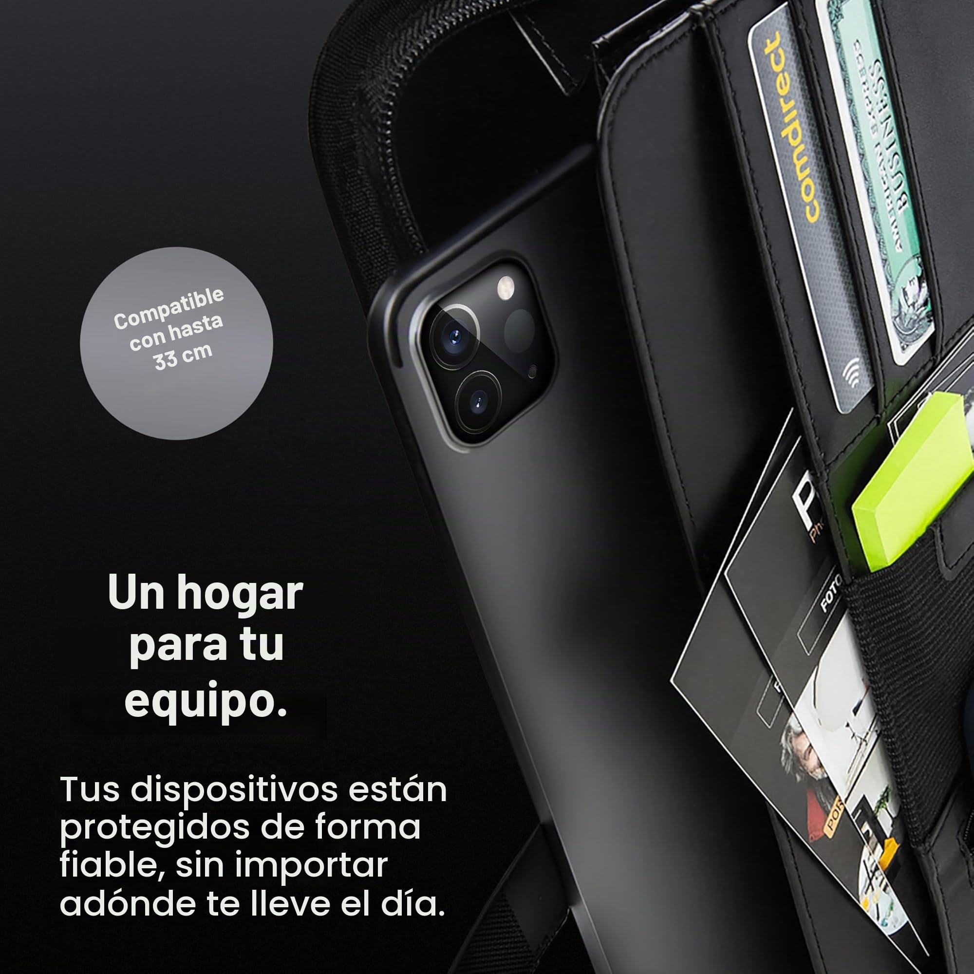 Vebon® Carpeta de anillas A4 "París", cremallera + portapapeles I Carpeta para documentos + bolsa para ordenador portátil I espacio extra I piel sintética, kirschrot