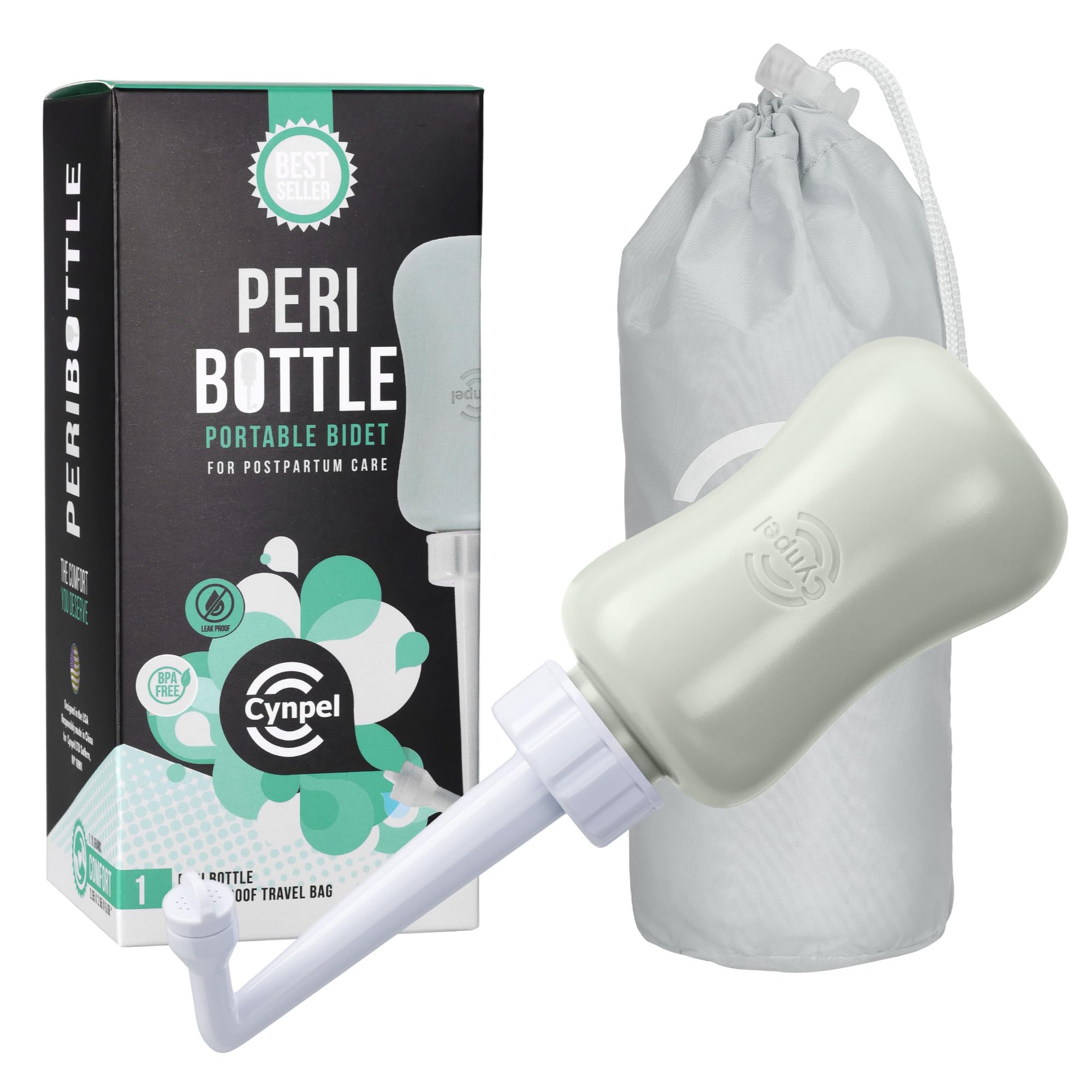 Cynpel Bidet Portatile Post Parto - Bidet da Viaggio Pieghevole - Peri Bottle Post Partum - Pompetta Sollievo Emorroidi - Design Ergonomico Facile da Usare - Antigoccia per il Trasporto - Grigio