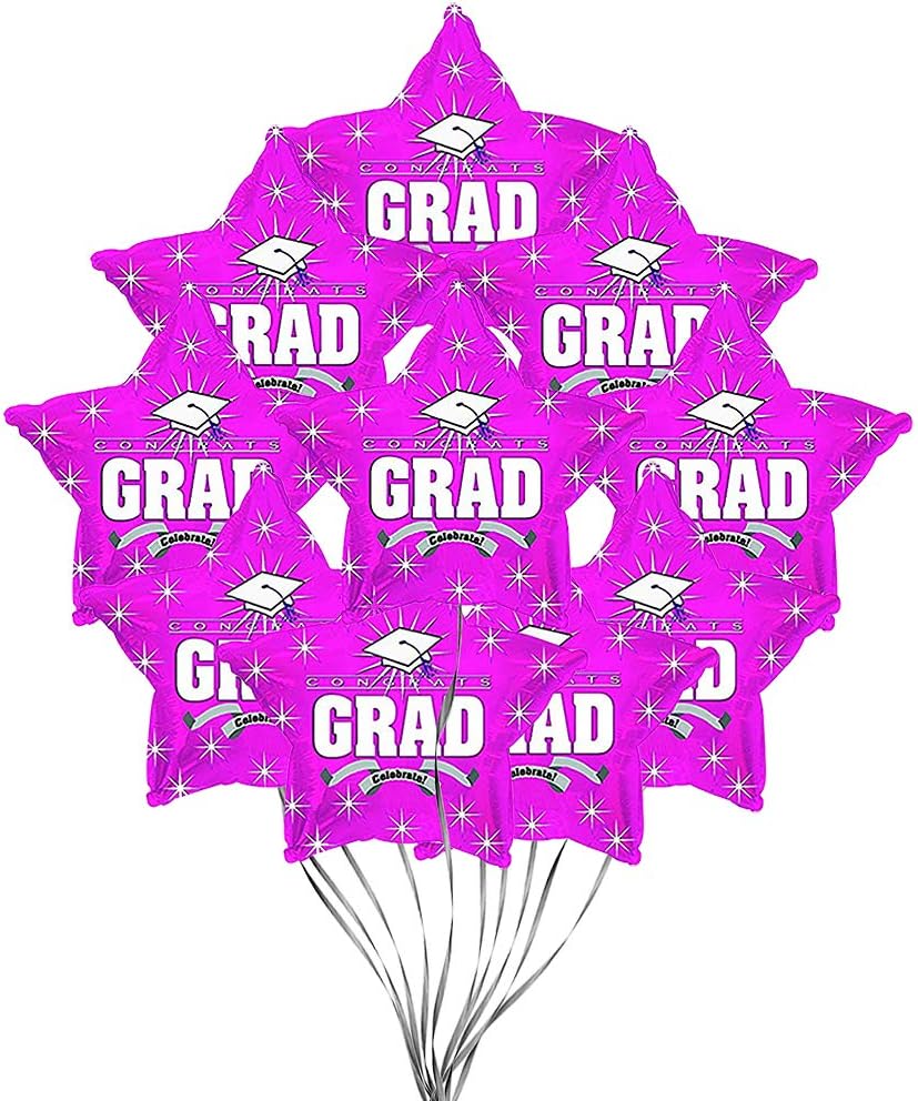 PMU Congrats Grad Cap Balloon, Star 18in Mylar | Graduation Decoration Mylar Balloons | Celebrate Success with Vibrant Graduation Balloons | Balloon Grad Décor | Hot Pink (25/Pkg)